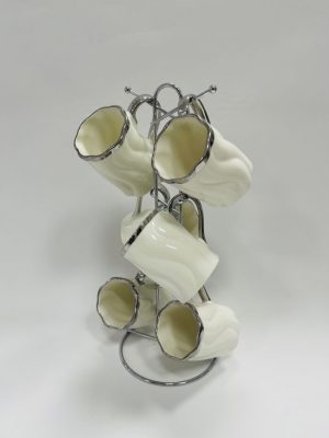 Set šolja na stalku srebro