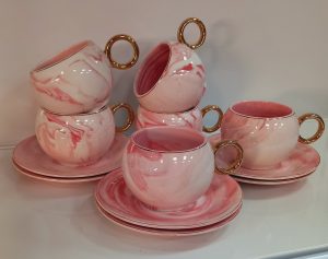 Set šolja roze mermer