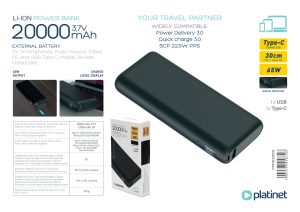 Power Bank Platinet PMPB2065B 20000 mAh 65w