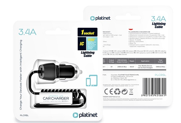 Punjač Platinet PLCRSL za auto Lightning (iPhone)